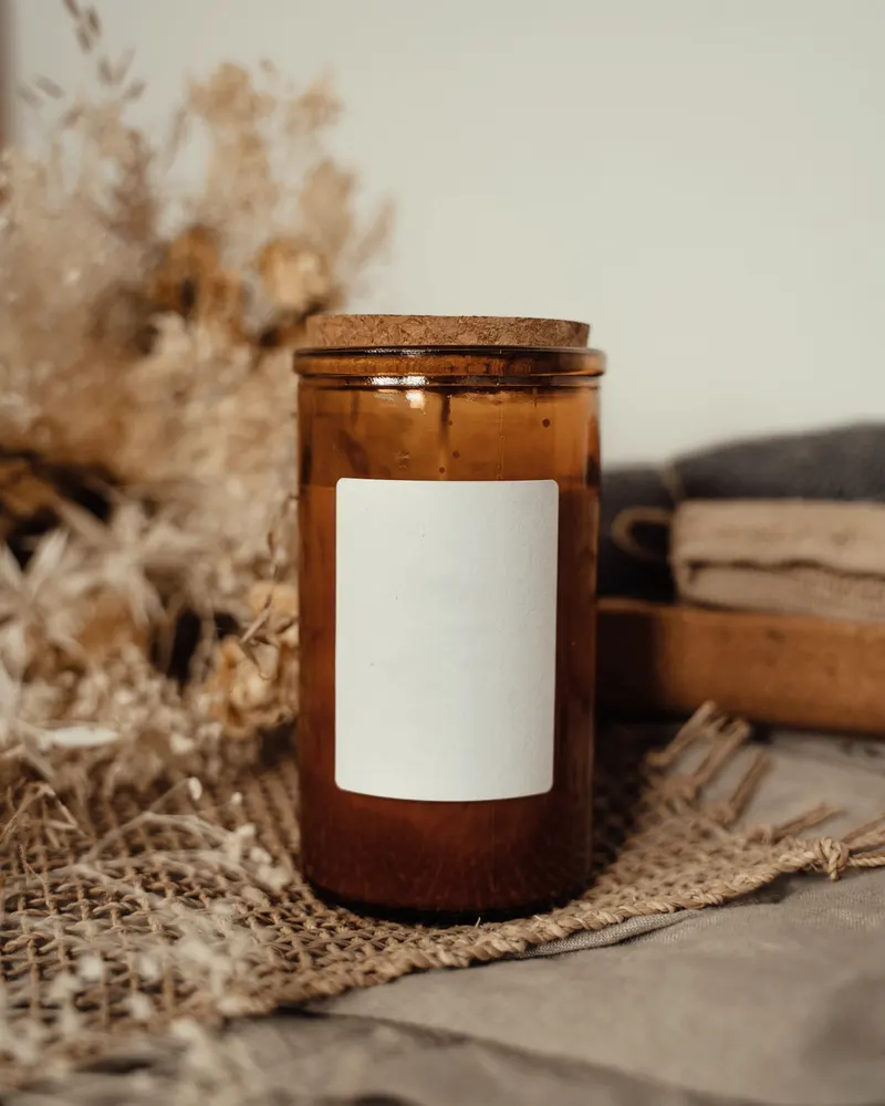 handmade soap bars and a candle, flat lay