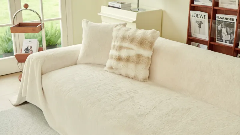 terracotta and linen cushions on a low sofa