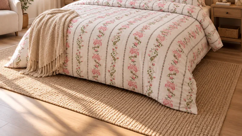 a corner of a room in morning light, bedding and a candle