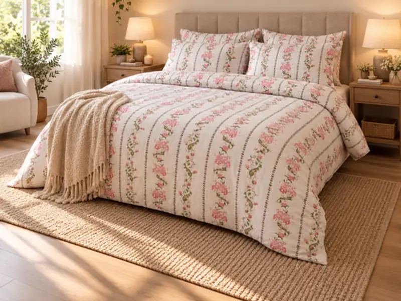 made bed in soft morning light