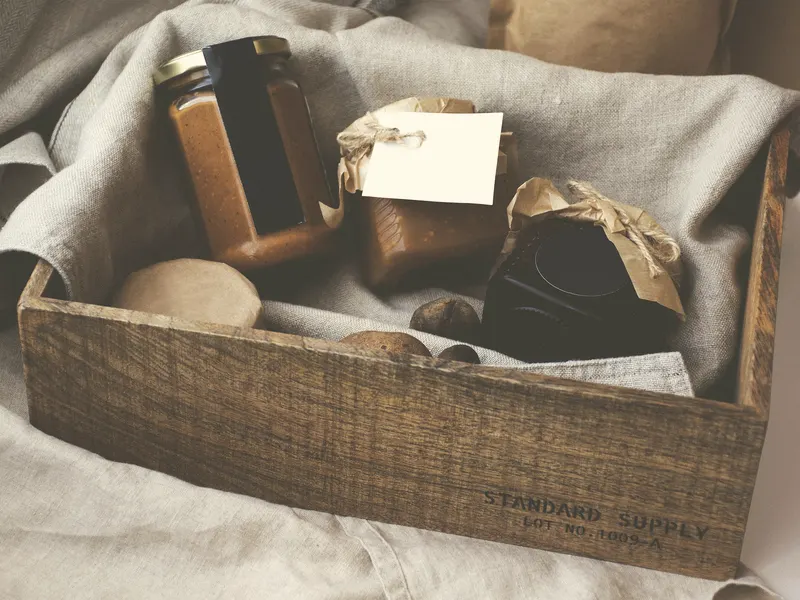 large box on a table, contents visible